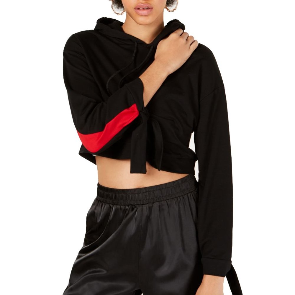 Waisted Striped Cropped Women Junior Hoodie